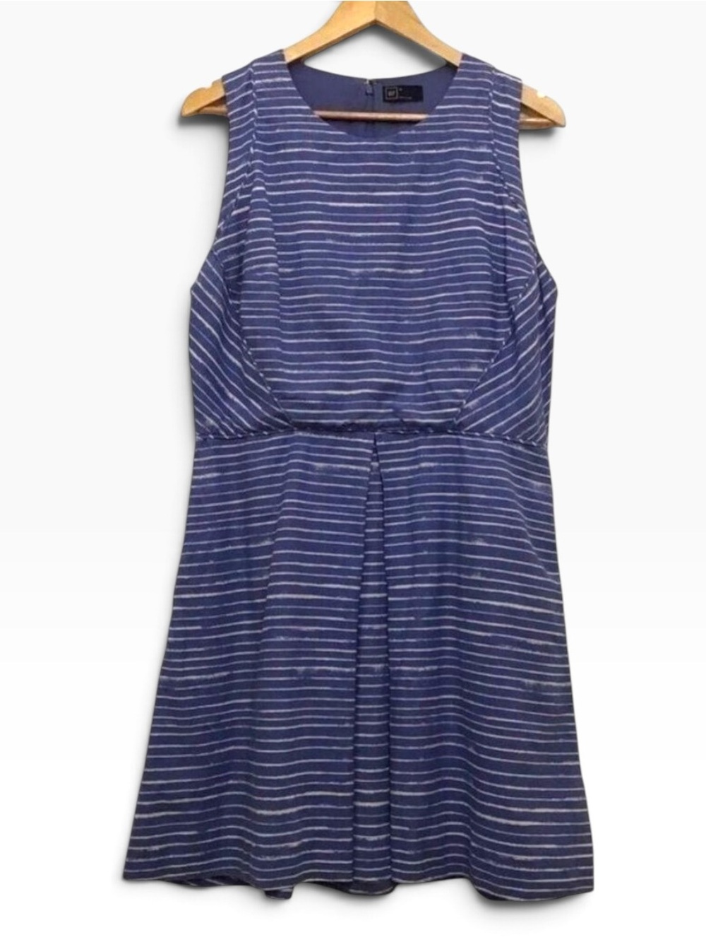 Gap Linen&Cotton blend Sleeveless Dress Coastal pockets blue white Plus Size 14